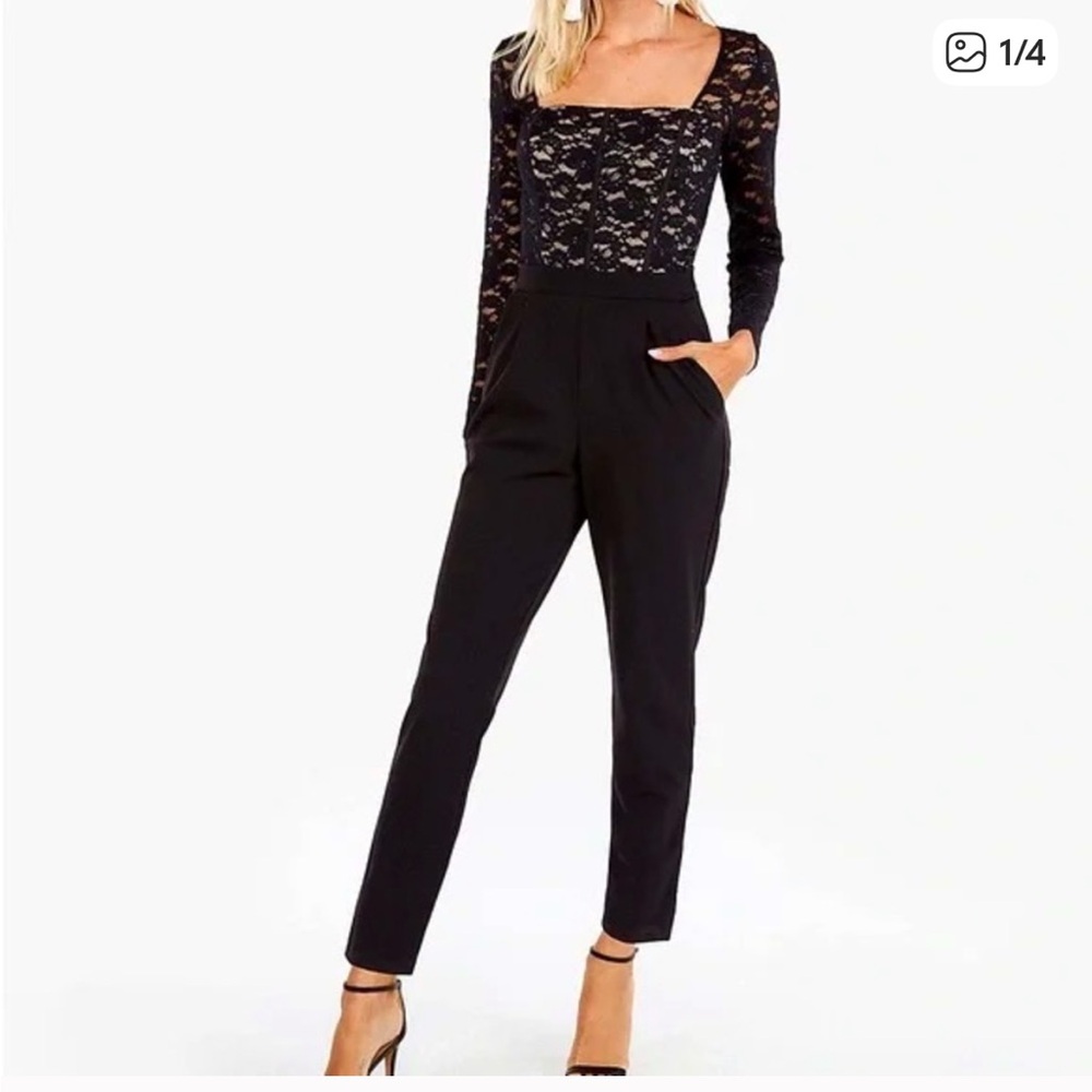 Express Black Lace Long Sleeve Jumpsuit